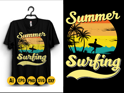 Summer Surfing T-shirt Design Template black paper