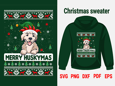 Merry Husky Mas - Funny Christmas Siberian Husky Dog T-Shirt snow