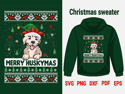 Merry Husky Mas - Funny Christmas Siberian Husky Dog T-Shirt