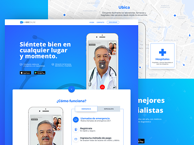 Midoconline app blue landing page medic videocall