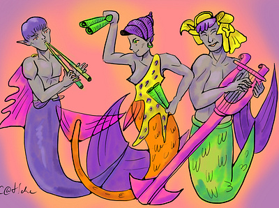 Musicians adobe fresco character digital art digitalart illustration mermaid mermay music musician