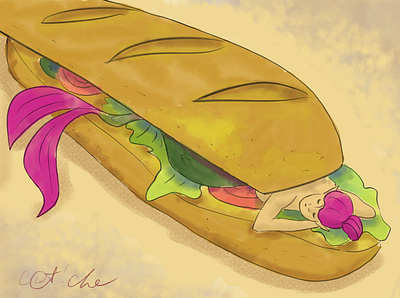 Mermich adobe fresco character digital art digitalart food illustration mermaid mermay sandwich