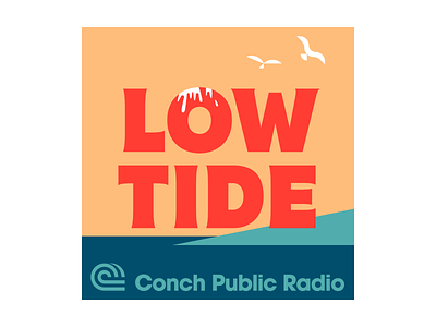 Low Tide coast illustration logo podcast seagull typography