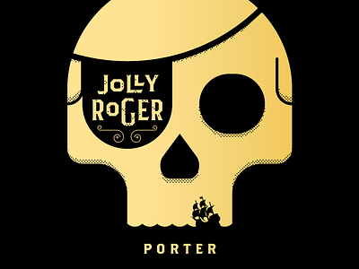 Jolly Roger Porter beer eyepatch illustration label packaging pirate ship skull typography