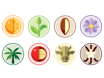 Agriculture icons cocoa coffee cow flower icon illustration orange tea tree vanilla