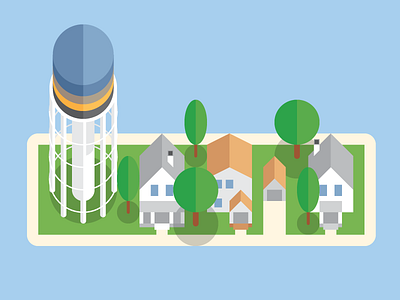 Residential Detroit city climate change detroit house illustration michigan tree water tower