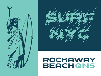 Surf NYC illustration lettering new york queens splash statue of liberty surfing typography water