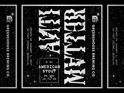 Antimatter American Stout beer label packaging space stars typography