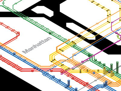 Subway Usage 2011 infographic isometric map new york subway