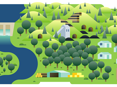 Landscape 2 forest forestry illustration infographic landscape mine river sawmill tree