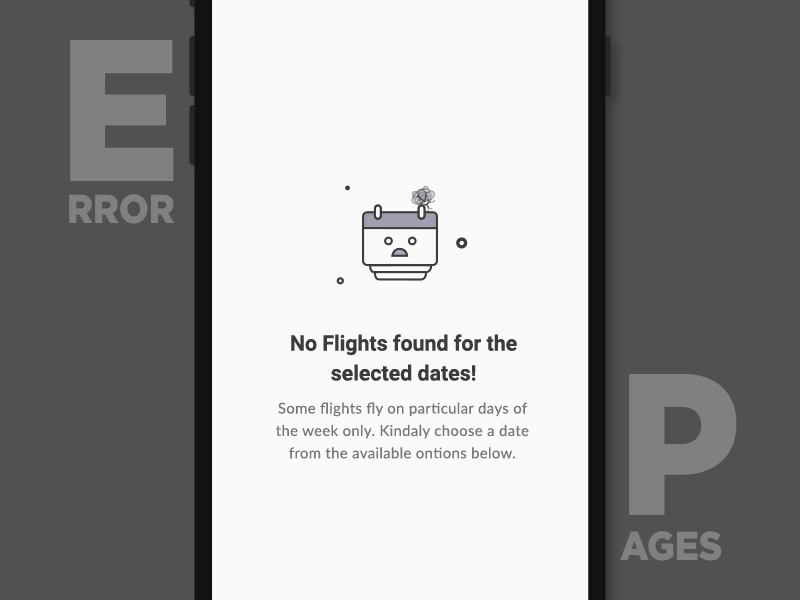 No Results Found: Error Message app black and white cartoon data not found error page flat design mobile phone results for found ui ui design user experience