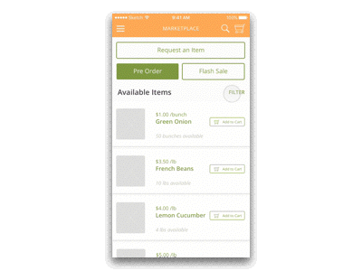 Localhero Marketplace interaction iphone wireframe