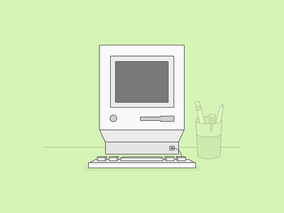 Retro Computer - Green computer icon illustration retro