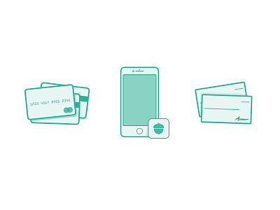 Round-up Illustrations acorns app checks credit cards illustration iphone vector