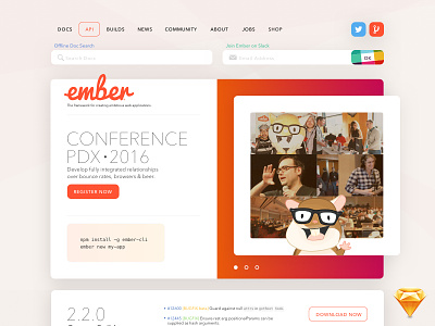 The Ember.js site that almost was. about community docs ember free freebie lander open source sketch web website