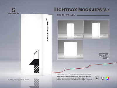 LIGHTBOX MOCK-UPS box bright clear cube glow lamp lightbox luminescence mockup photorealistic presentation rgb signage spotlight standing wire