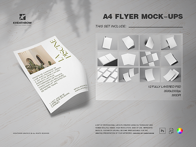 A4 FLYER MOCK-UPS a4 a5 art direction artwork branding clear design elegant flyer mockup page paper photography portrait preview print psd showcase stationary white