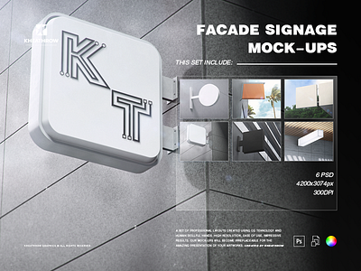 FACADE SIGNAGE MOCK-UPS VOL.1 advert branding building concrete facade identity kheathrow logo mockup outdoor psd shop showcase signage signboard street template wall wayfinding