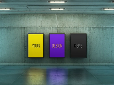 Poster Urban Subway Lightbox Mock-Ups advert banner display lightbox mock up mockup poster psd realistic sreen subway urban