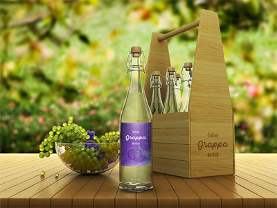Grappa Bottle Packaging Mock-Ups alcohol bottle drink grape mock ups mockup packaging presentation product vodka wine wood
