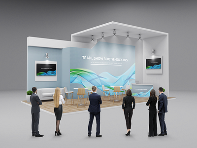 Trade Show Booth / Displays Mock-Ups 3d render clean exhibition mock up expo display service exposition modular exhibition stands pull up mockup roll up trade show booth trade show display trade show pop up wall presentation