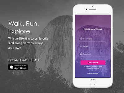 Sign up Page account app boarding dailyui hike login photography signup ui ux