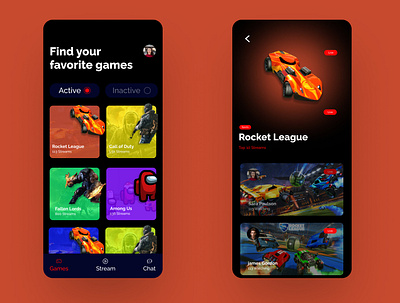 video game streaming app app design minimal ui ux