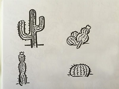 Cacti Doodles black and white brush pen cartoon desert doodle icon illustration ink line art pen