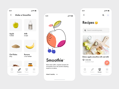 Smoothie Maker App fruit illustration health app illustration iphone 10 mobile mobile app recipe app ui
