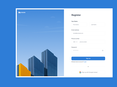 Sign-up screen: Haven real estate app design landing page login product design real estate sign in sign in sign up sign up ui uiux ux