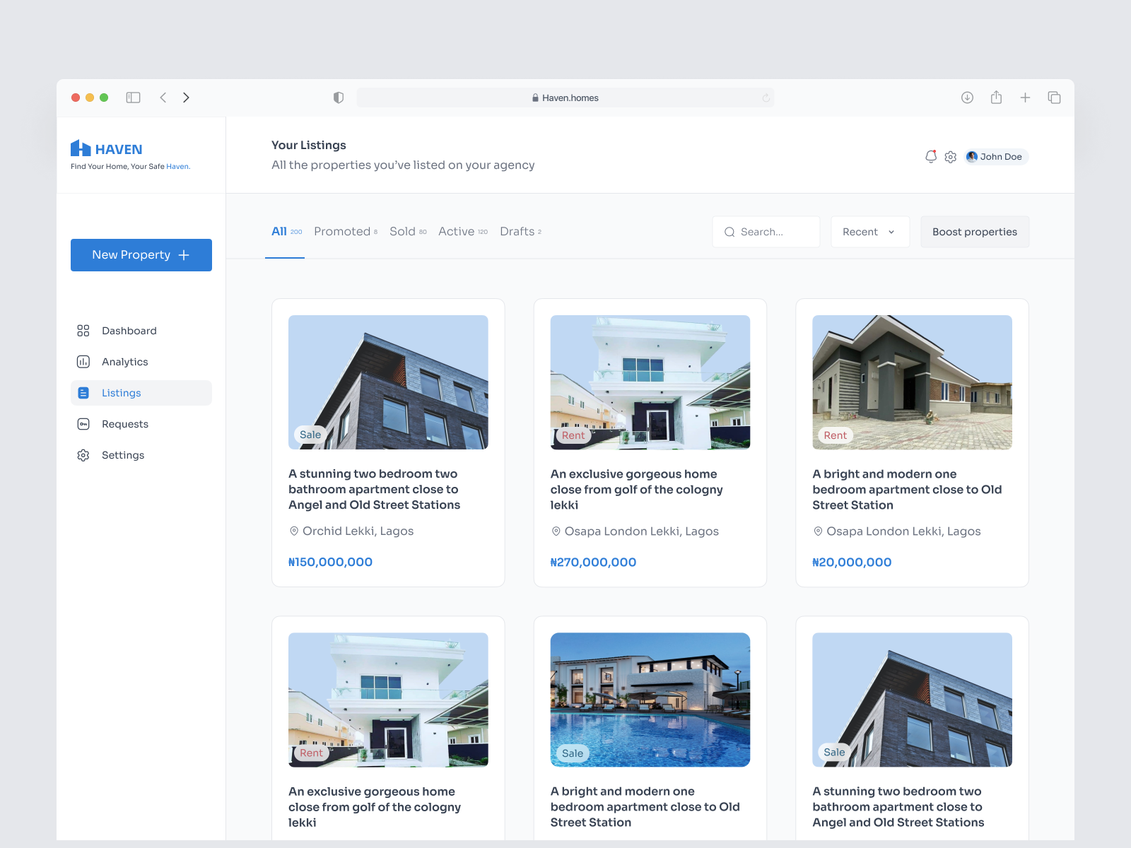 Property listings page Haven real estate by Ololade Bello on Dribbble