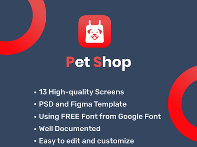 PET SHOP UI APPLICATION KIT - FIGMA & ADOBE PHOTOSHOP app design ecommerce design figmadesign mobile mobile design mobile ui psd design