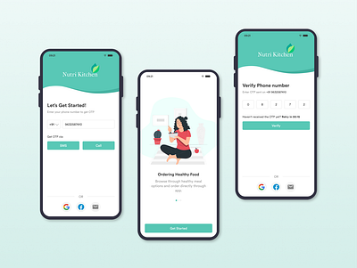 Nutri Kitchen app app design get started login mobile mobile screens signup ui ui inspirations uiux ux