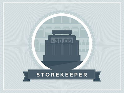 Storekeeper blue cash register game card illustration vector
