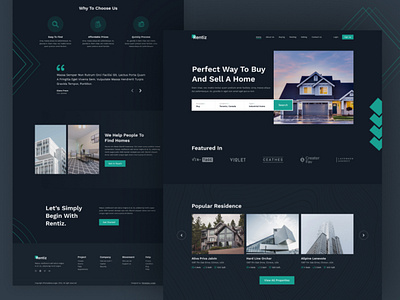 Rentiz – Free Real Estate Figma Website Design Template design free figma template free website design free website template freebies minimal real estate real estate free website ui web web design webdesign website concept website design website freebies