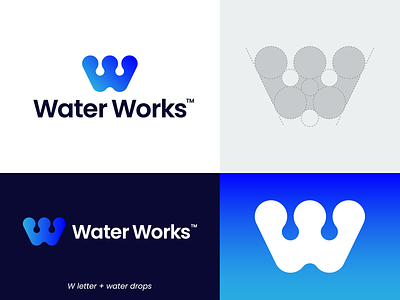W mark blue branding design drop geometry gradient gradient logo icon illustraion logo logogrid mark minimal monogram type typography vector w logo water workmark