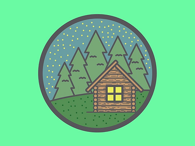 Explore the great outdoors! adventure badge cabin explore flat design forest graphic design logo mountains night outdoors woods