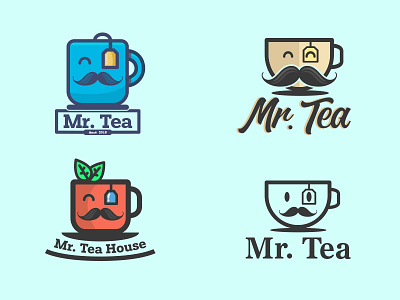 "Mr. Tea" - Tea brand logo concept badge beverage branding character concept hipster logo moustache tea tea cup tea logo teahouse