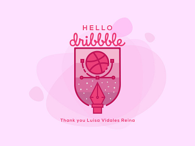 Hello Dribbble! badge dribbble thank you first shot flat design inspiration logo