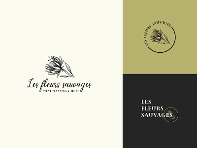 Flower shop logo - Les fleurs sauvages art badge branding design doodle flat design flower flower shop graphic design handmade illustration inspiration logo minimal art minimalist modern protea typography vector wedding