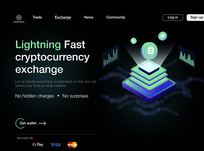 Crypto trade and exchange website landing page concept screen app design bitcoin booking branding crypto design etherium illustration interface landing page nft popular shot trading ui uiux web design