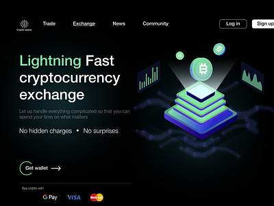 Crypto trade and exchange website landing page concept screen