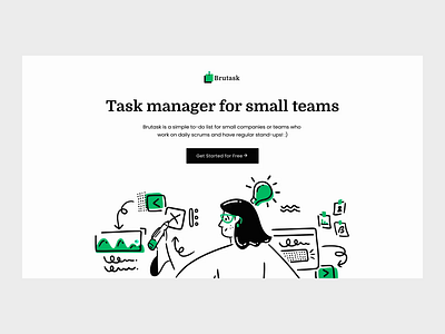 Brutask Landing Page app design illustration list mobile saas task list task manager todo web