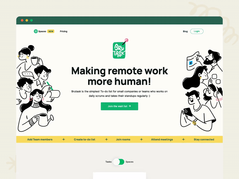 Brutask website's brand new look ! animation branding colour scheme creativity dailytask design green idea illustration landing page logo motion design motion graphics productivity remote working saas scroll todo ui yellow