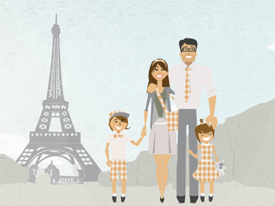 Concept Art for Heirloom Retouch eiffel tower family illustration tourists travel