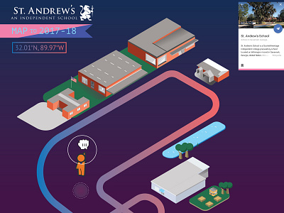 School Map - Cover to Orientation Booklet aerial view flat design isometric map school