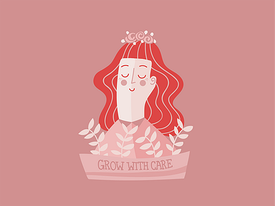 Grow With Care flowers illustration lady monochrome plant