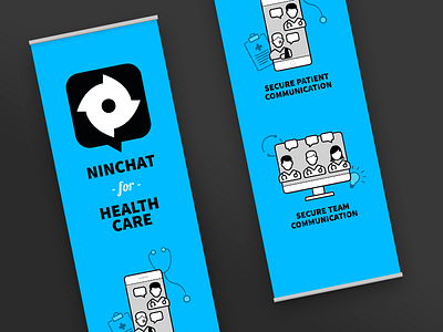 Ninchat Rollup banner black blue chat customercare customerservice healthcare illustration minimal print roll up rollup