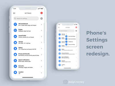 Phone's settings screen redesign