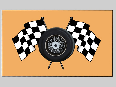 Car Tire and Racing Flags art design design art graphic illustration image